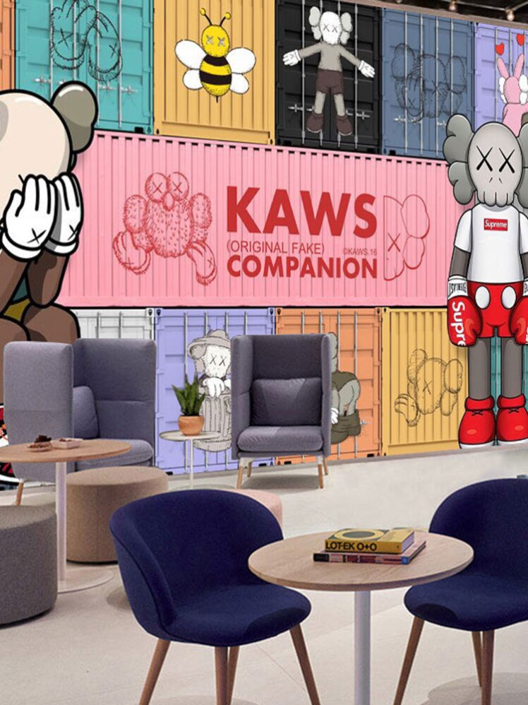 kaws芝麻街潮牌集装箱背景墙纸网红健身房童鞋aj卖鞋子直播间壁纸