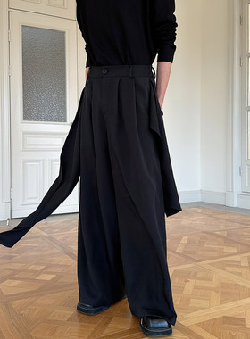 新款暗黑系设计感阔腿长裤个性潮流拖地裤休闲裤A452--6528--P115