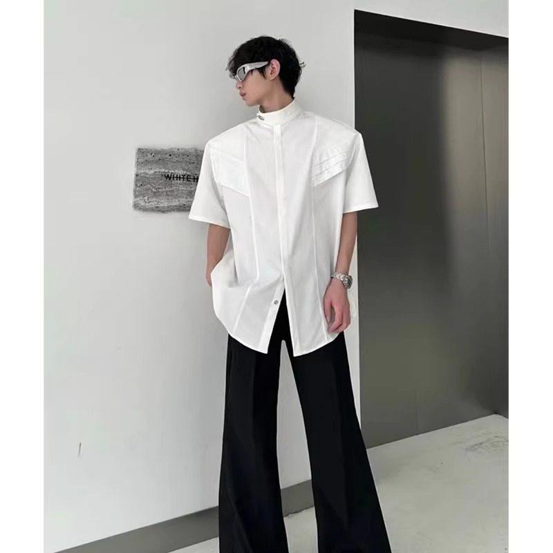 高级感垫肩衬衫男士夏季解构风立体裁剪衬衣金属扣装饰高级感短袖,男装,时尚防晒服,淘宝优惠券,粉丝福利购,淘宝优惠卷