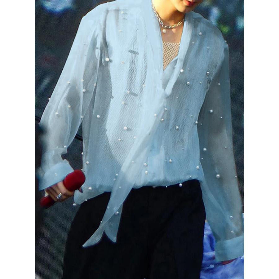 张杰明星同款白色雪纺衬衫男大码