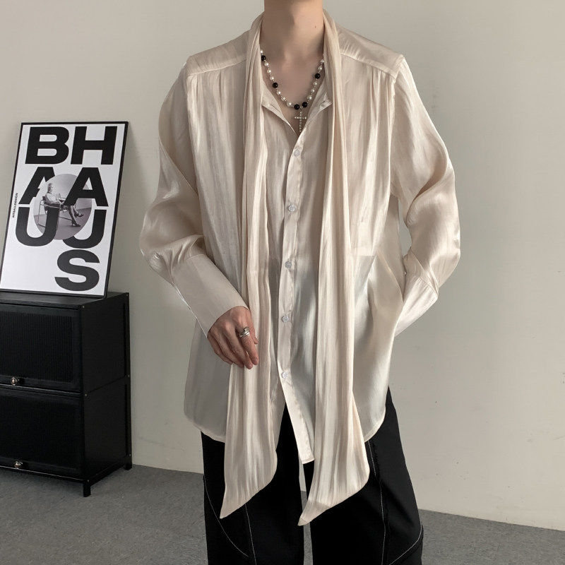 粉色欧根纱衬衫男小众轻奢