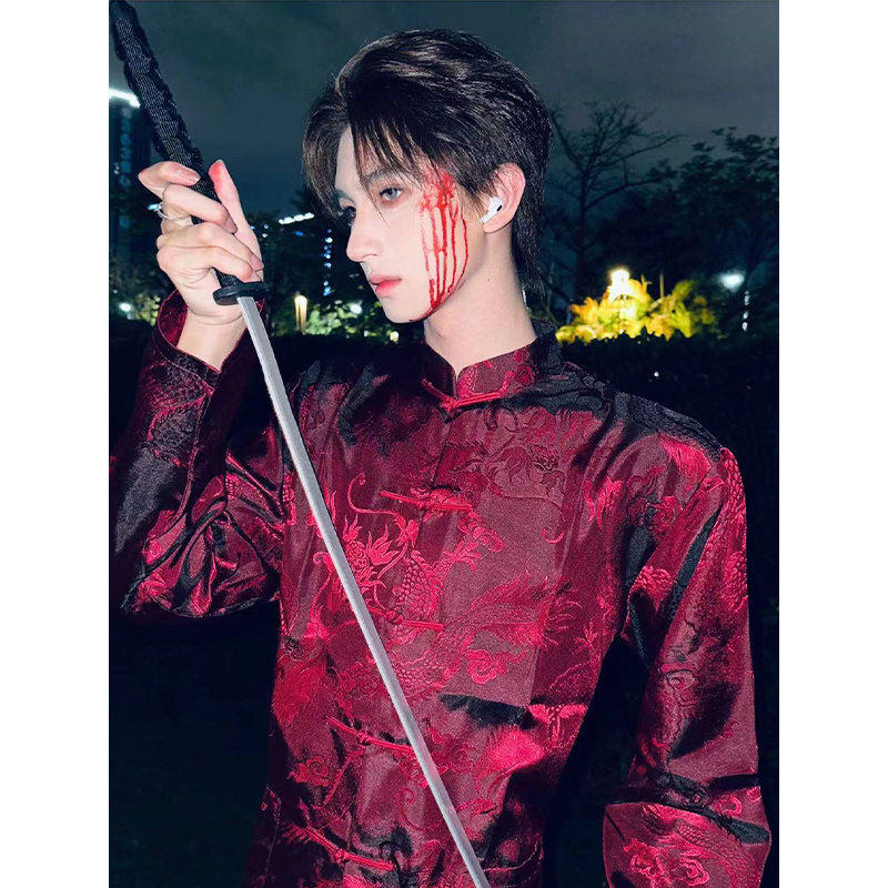 大龙桑蚕丝长袖真丝套装丝绸衬衫