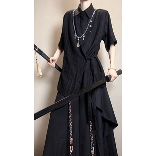 新中式国风裤子不规则阔腿剑道裤小众假两件西装裤ASAE新型裙裤