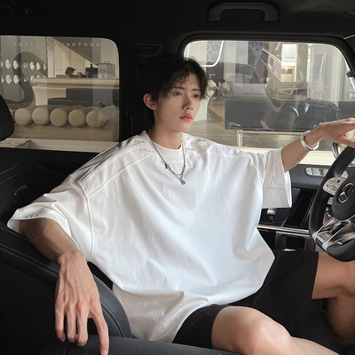 立体肩T恤宽领复古朴素风短袖