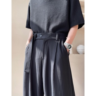 痞帅高级感肌理感裤子男夏天薄款直筒休闲裤宽松弹力显瘦冰丝西裤