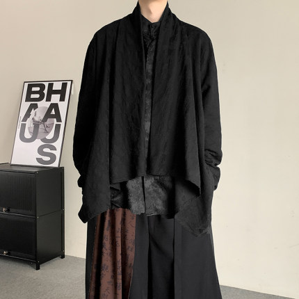 新中式不规则道袍衬衫男大码山本风t恤设计感披风国风衣外套春