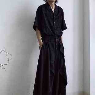 裙男女设计感小众九分阔腿裙裤 假两件裤 子 新中式 山本风不规则西裤