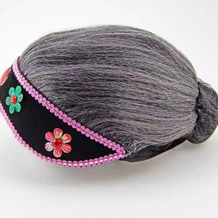 媒婆头饰老太太假发头套老婆头套丑婆老奶奶演出表演孟婆假发帽子