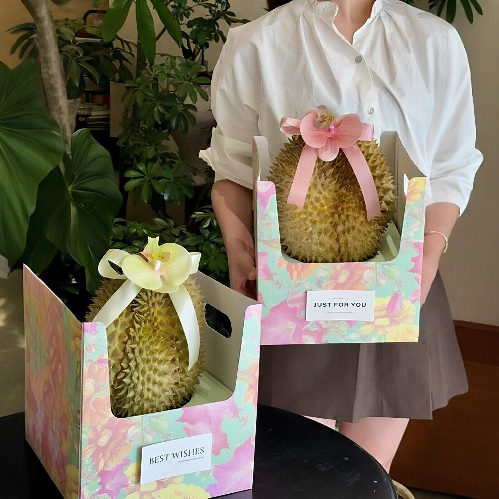 母亲节果礼整颗榴莲手提盒diy材料包花束包装纸盆栽式礼盒送妈妈