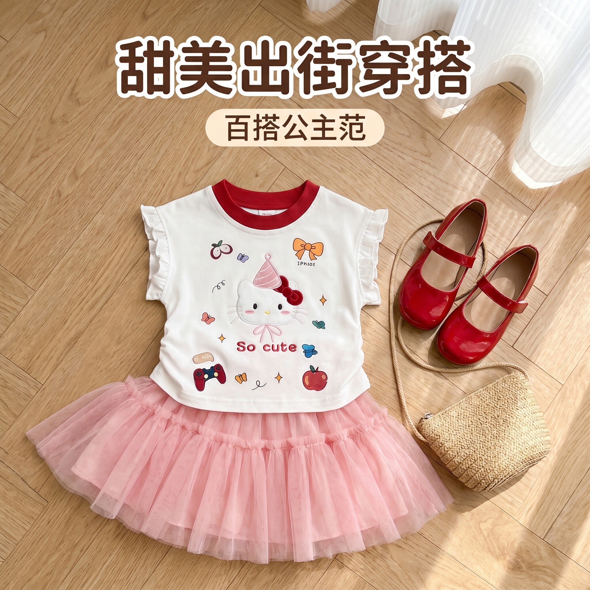 女宝夏季可爱猫咪纯棉背心T恤