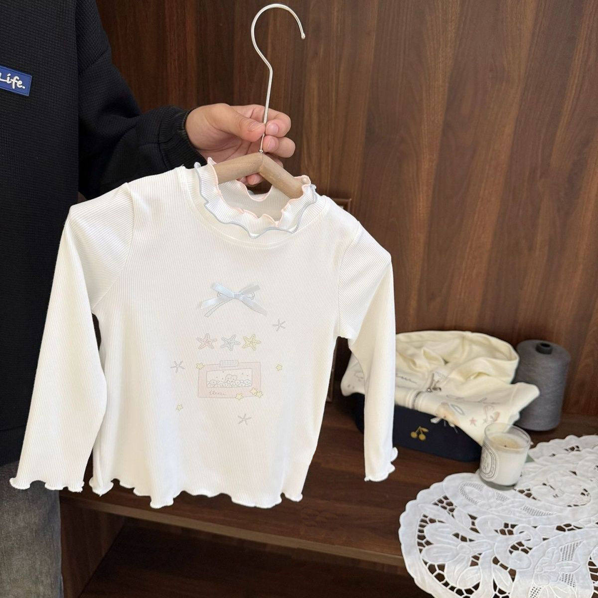 春秋装女童木耳边莫代尔打底衫上衣女宝宝秋季长袖T恤薄款儿童装t