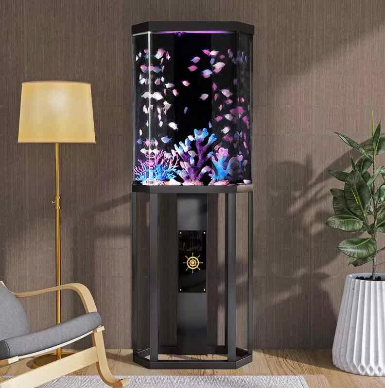 海丽雅新款生态客厅鱼缸小型免换水创意圆柱金鱼缸落地家用水族箱