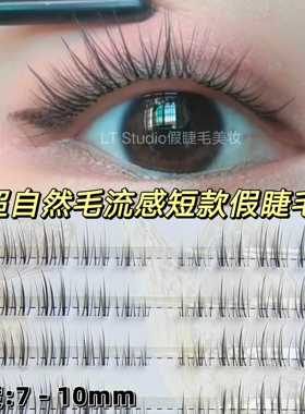 璐璐小姐假睫毛女自然仿真毛流感透明梗短款单簇分段式睫毛免胶