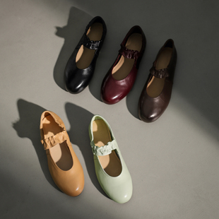 法式一字2026春季新款褶皱松紧带玛丽珍女鞋平底气质平跟单鞋