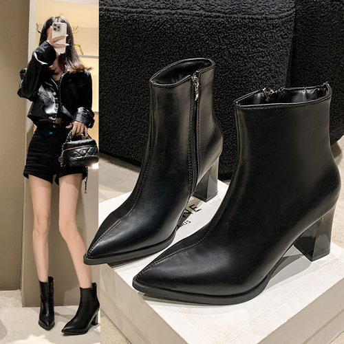 35-46码 大码女鞋44英伦短靴女41粗跟拉链百搭女靴42加棉马丁靴43