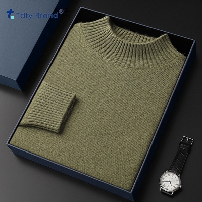 秋冬新款双股加厚半高领羊毛衫男