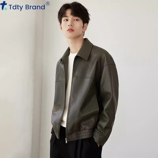上衣潮 加厚痞帅皮衣休闲男装 翻领pu软皮夹克外套男高级感秋季 新款
