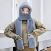 冬天帽子围巾手套三件套一体护耳帽围巾加厚男女双层加绒学生脖套