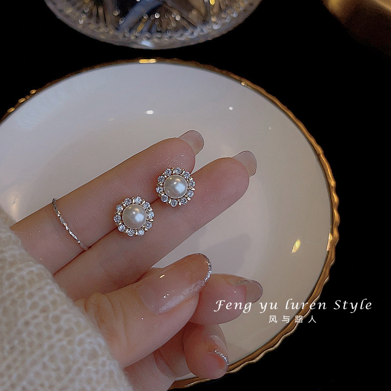 风与路人925银针复古女珍珠耳钉