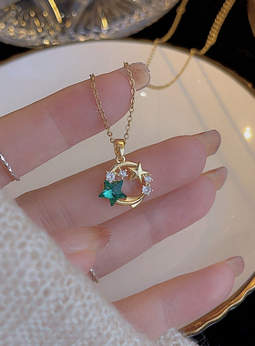 钛钢女时尚简约小众项链蓝色流星