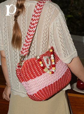 【王梓薇同款】puui原创单肩包女编织包大容量草编包少女可爱ins