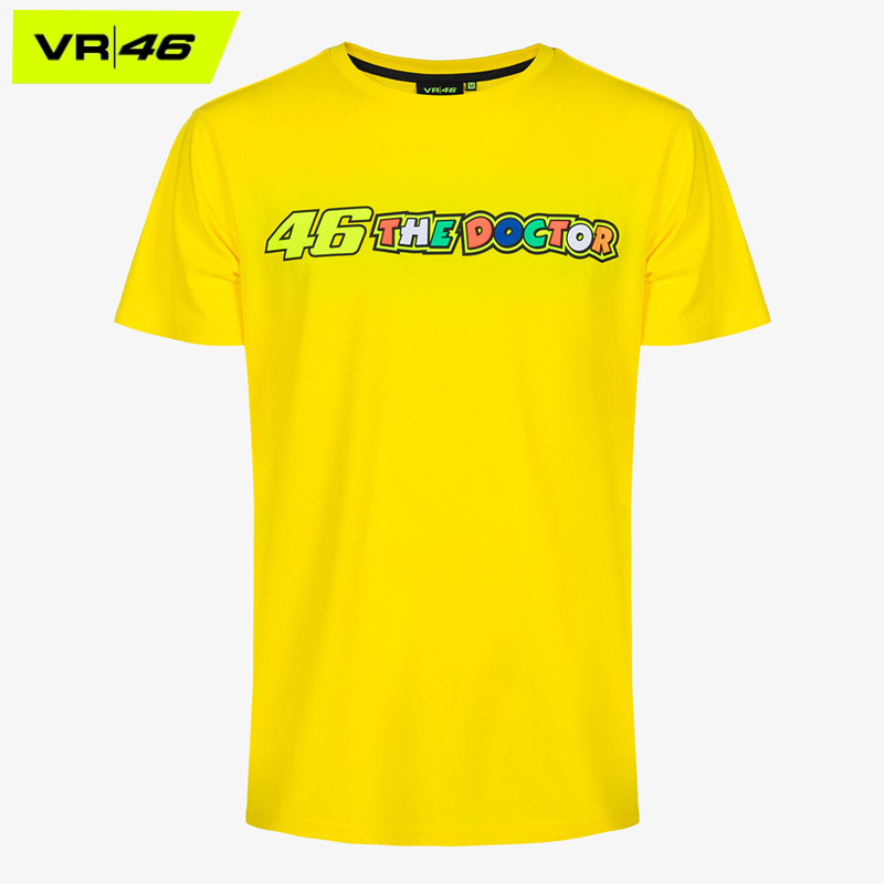 VR46男士青年个性印花舒适吸汗纯棉黄色短袖T恤2025春夏款VR FAN