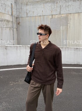 STYLAZE「罗马格 老钱风」美式复古风猫眼宝石扣雅正肩polo秋冬男