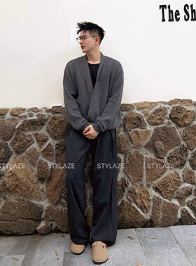 STYLAZE「老钱风 道袍」美式复古V领针织开衫毛衣男慵懒休闲外套