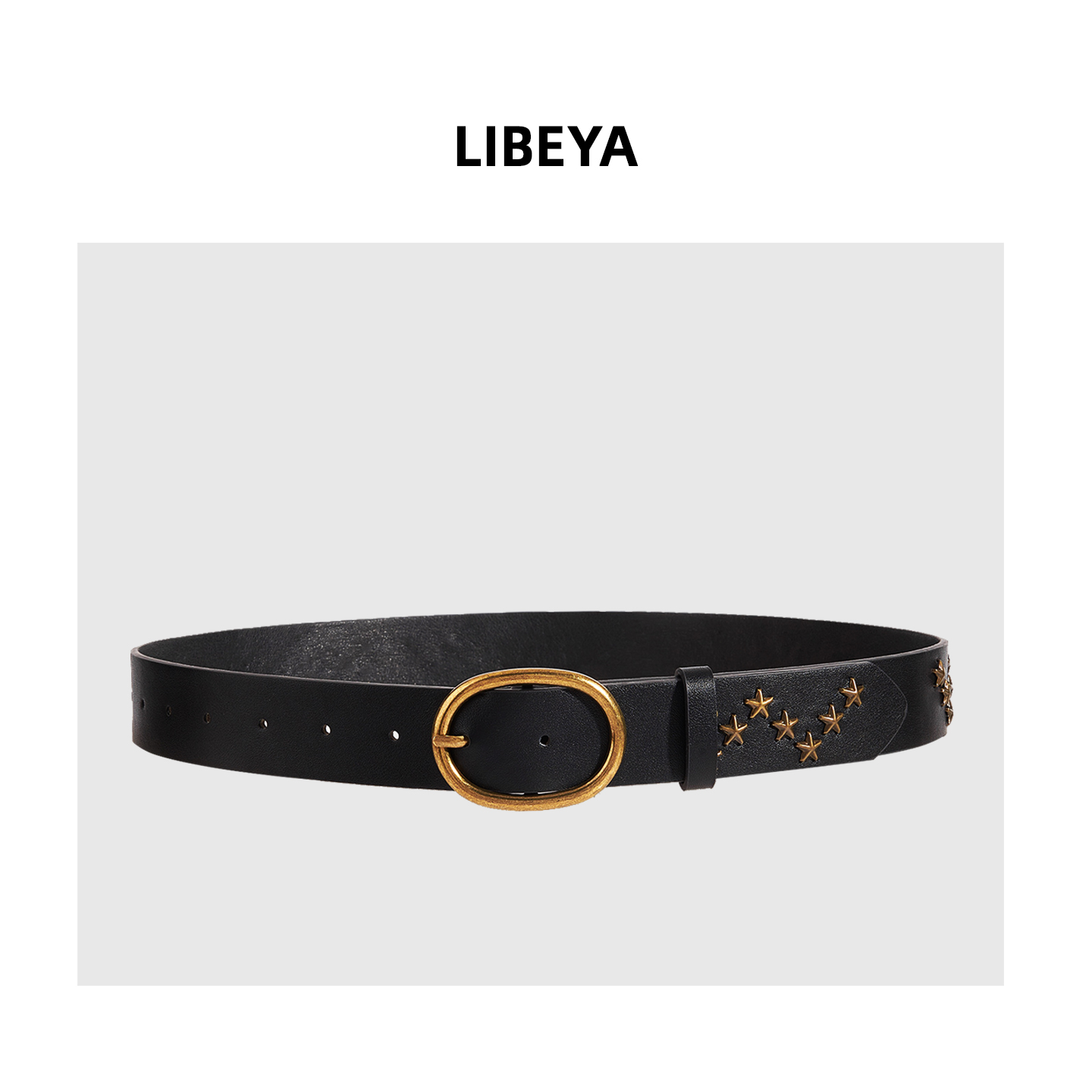 复古星星装饰黑色铜色扣头腰带