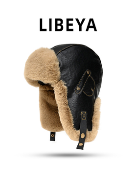 LIBEYA复古皮革飞行帽毛绒雷锋帽男女加厚保暖防寒户外防风护耳帽