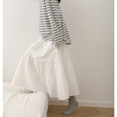 裙春 白色半身裙百搭纯棉裙子日系小个子休闲 三木社 松紧腰中长版