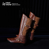 Murmure 冬季 新款 真皮复古风西部牛仔靴时尚 设计师中筒靴