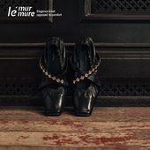 Murmure 设计师款 春秋季 新款 方头交叉带铆钉水钻小皮鞋 单鞋