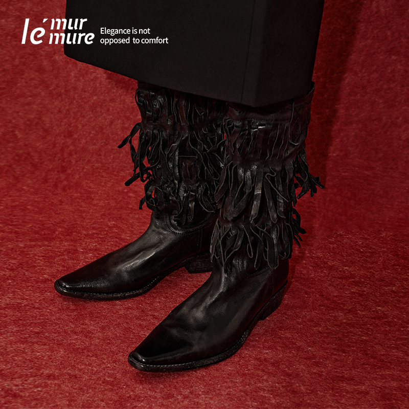 Le'Murmure手工刺绣马皮西部靴