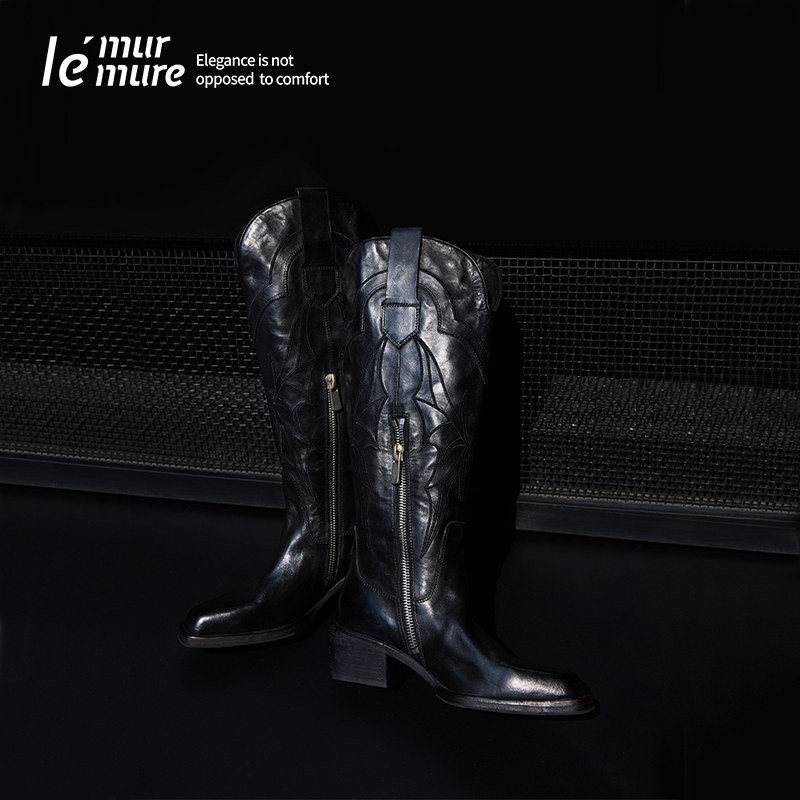 Le' Murmure 冬季新款时尚西部靴牛仔靴气质长靴女士高筒靴潮,女鞋,西部靴,淘宝优惠券,粉丝福利购,淘宝优惠卷