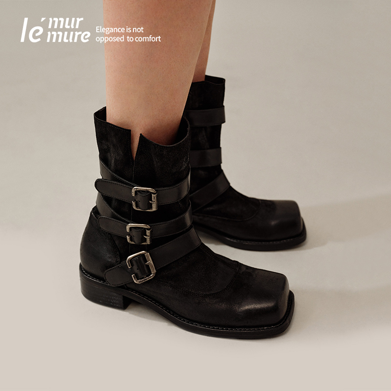 Le'Murmure工装风做旧中筒靴