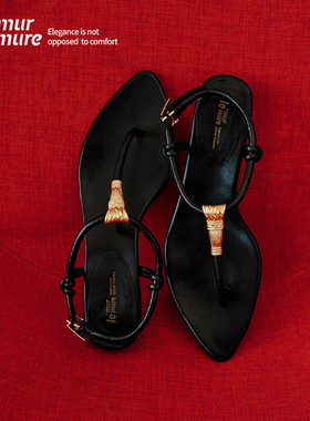 Le' Murmure 足尖史诗 2025夏季新款BABY羊皮T字带铜柱夹趾凉鞋女