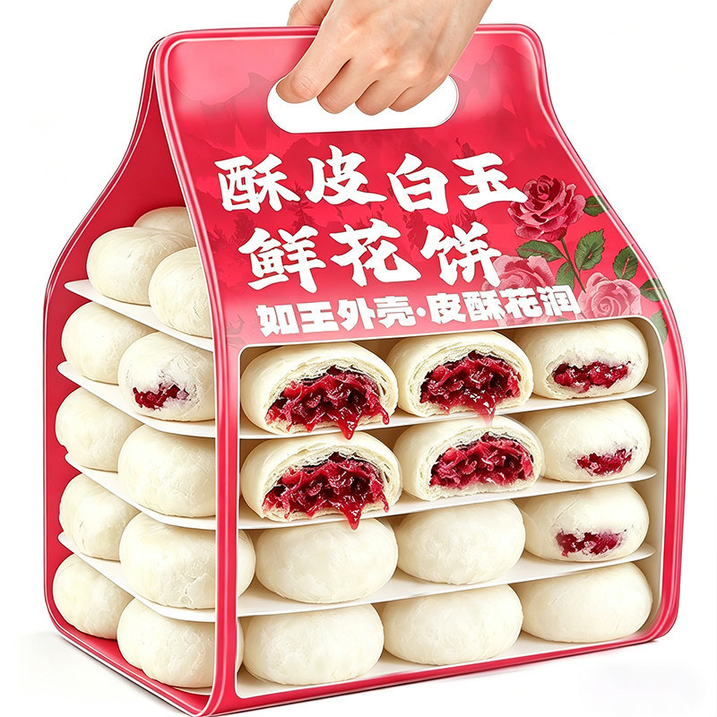 白玉玫瑰饼云南特产手工酥皮鲜花饼糕点零食礼盒送礼中秋节送长辈