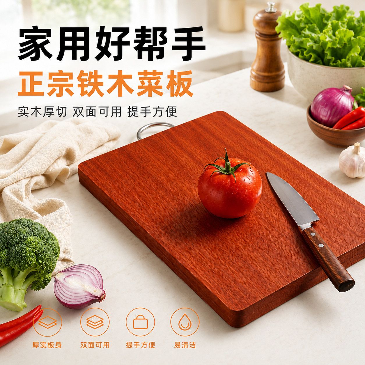 铁木方形原木整块双面菜板