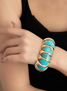 欧美跨境夸张小众个性手镯绿色高