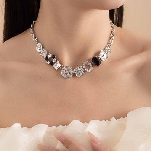 金属重工y2k甜酷风纽扣项链复古