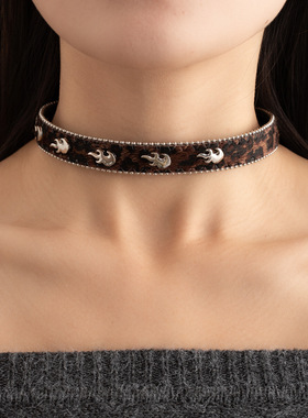 甜酷辣妹个性风豹纹y2k项链复古