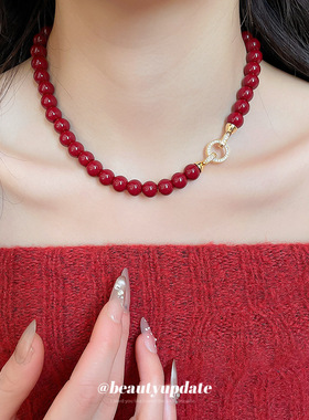 锆石亚克力串珠圆形吊坠项链新中