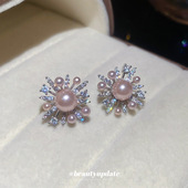 银针锆石烟花珍珠耳钉精致复古优雅小众气质耳环轻奢高级感耳饰女