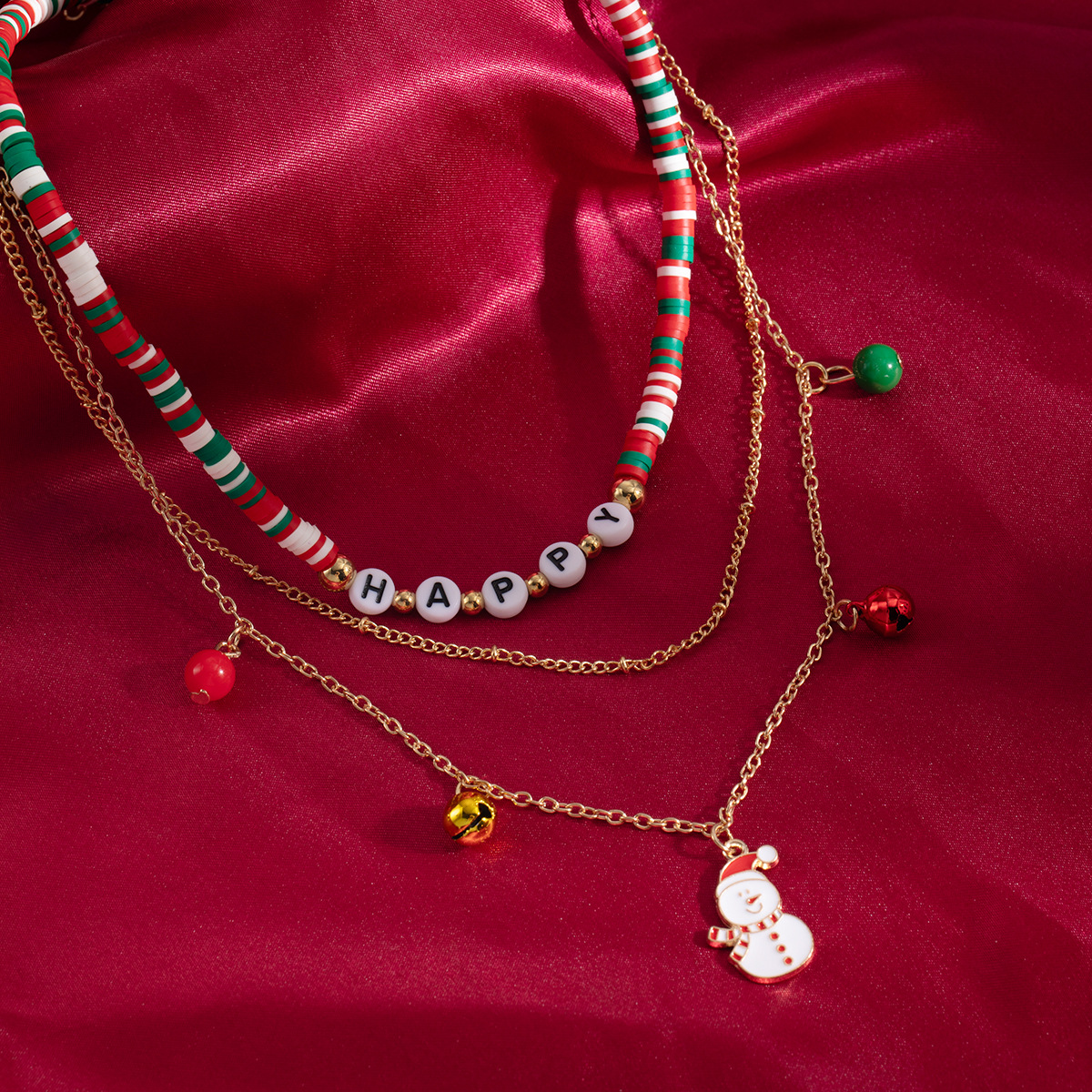 欧美圣诞老人多层铃铛软陶滴油项