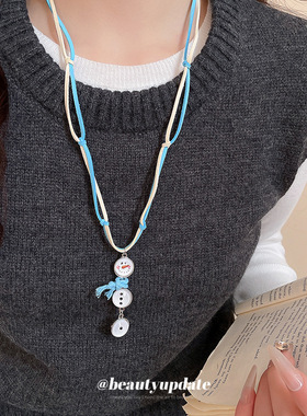 韩国绒绳带圆形雪人流苏项链卡通