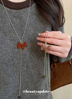 本命年虎眼石植绒小马项链新中式