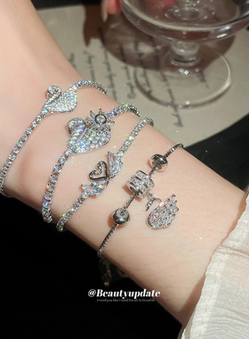 锆石天鹅圆形手链小众时尚简约冷