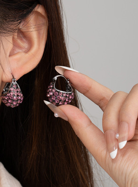 镶钻显白紫色花篮耳饰轻奢高级感复古耳环女时尚精致气质耳钉