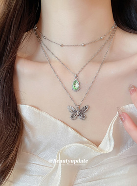 超仙树脂水滴蝴蝶多层项链森系甜
